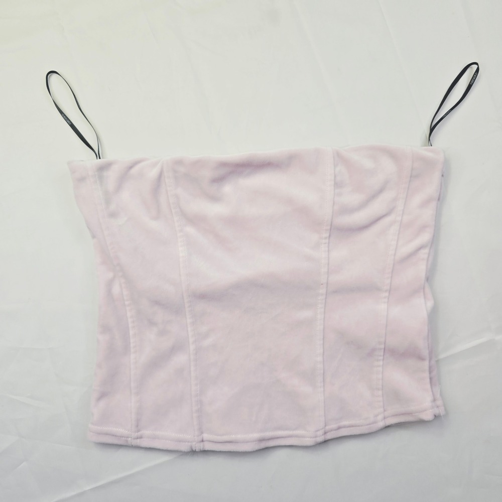 Forever 21 Women's Velvet Tube Top XL Pink Corset Seam Strapless Plush k44